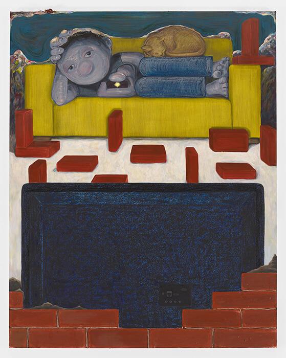 Nicole Eisenman, Reality Show,2022, Oil on canvas 210.2 x 165.1 cm, Hauser & Wirth gallery.